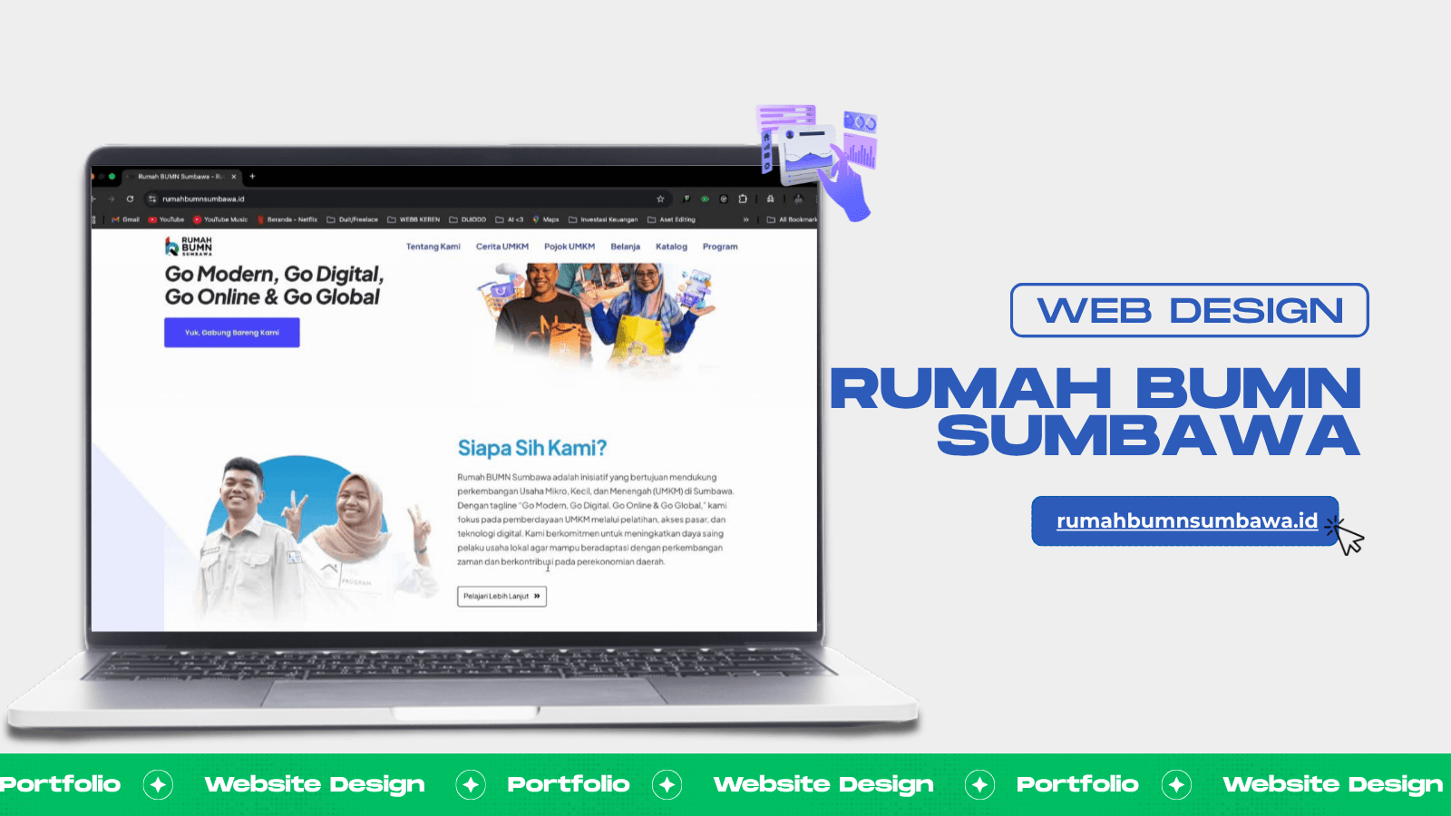 Website design for Rumah BUMN Sumbawa shown on a laptop