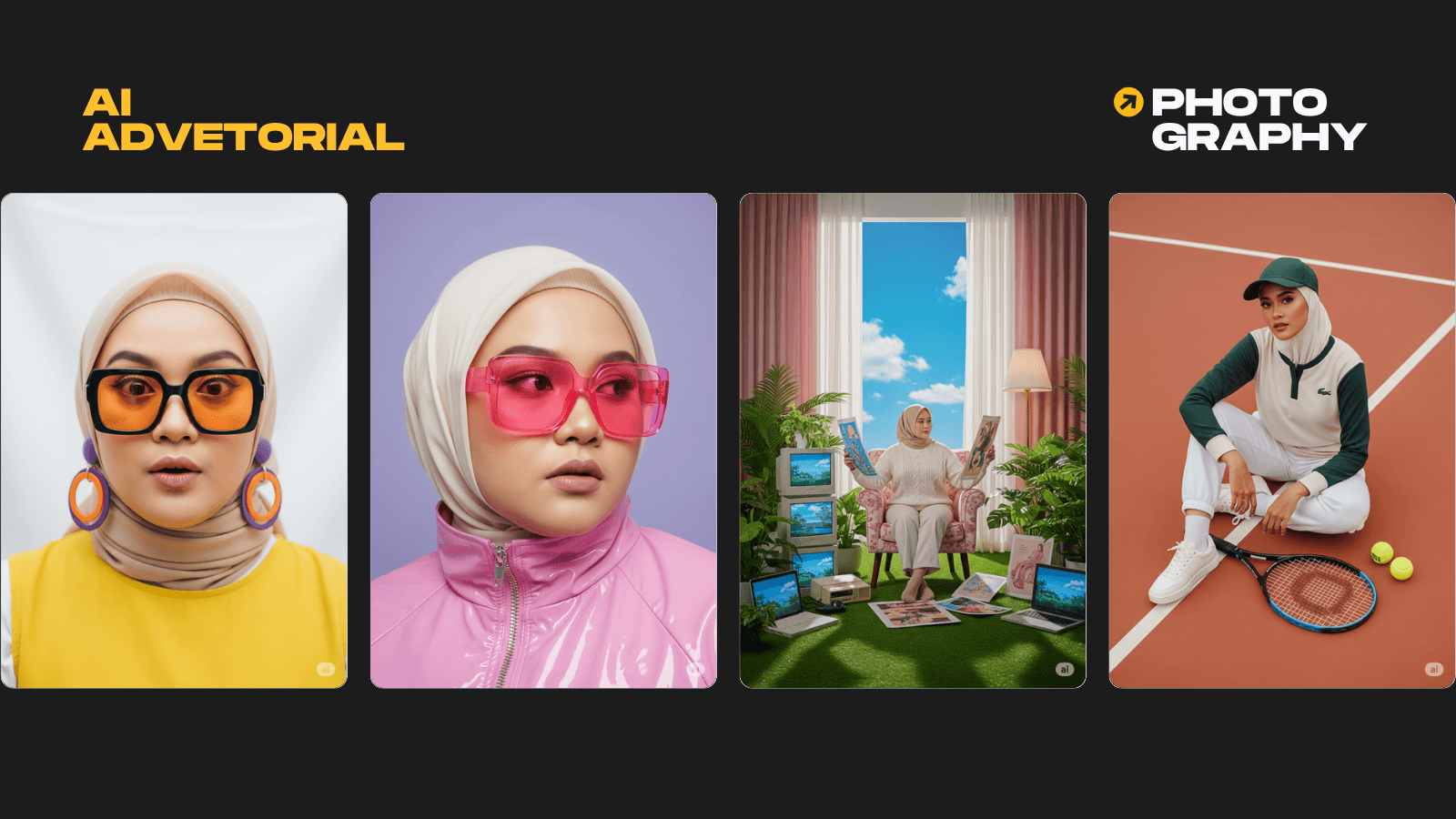 AI advetorial photography - colorful hijab fashion portraits